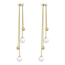 Pearl &amp; Cubic Zirconia 18K Gold-Plated Ball Tassel Drop Earrings - £11.21 GBP