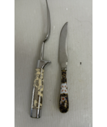 Vtg AE Lewis Blue White &amp; Goid Ceramic Handle  Floraine Knife &amp; lg Fork - $39.92 CAD