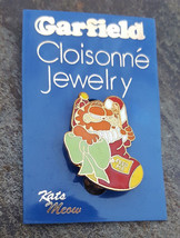 Feed Me Garfield Christmas Stocking Candy Cane Present Lapel Hat Souvenir Pin - $11.99