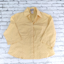 FDJ French Dressing Shirt Womens 12 Yellow Geometric 3/4 Sleeve Top Butt... - $24.88