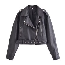 Women&#39;s autumn and winter 2022 new fashion chic washed gradient leather jacket r - £77.98 GBP