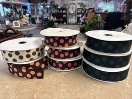 Vintage Grosgrain Polka Dot Ribbon 400+ Yards  Lot-8  Pink Brown Green Dots - $13.74