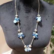Womens Fashion Blue Silvertone Glass Beaded Collar Necklace with Lobster Clasp - £22.08 GBP