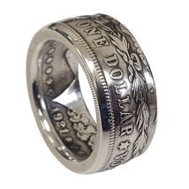 Morgan Silver Dollar Coin Ring &#39;Heads&#39; Silver Plated Handmade Women Men Vintage  - £8.61 GBP