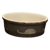 2 Cat Food Bowl Silver Metallic & White Ceramic Water Dish Graphic Mice Mouse - £22.94 GBP