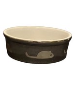 2 Cat Food Bowl Silver Metallic &amp; White Ceramic Water Dish Graphic Mice ... - £22.52 GBP
