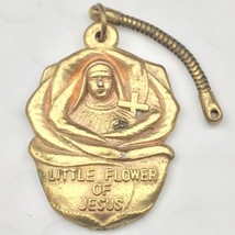 Little Flower Of Jesus Vintage Saint Therese Protect Us Fob Charm Gold Tone - $10.00