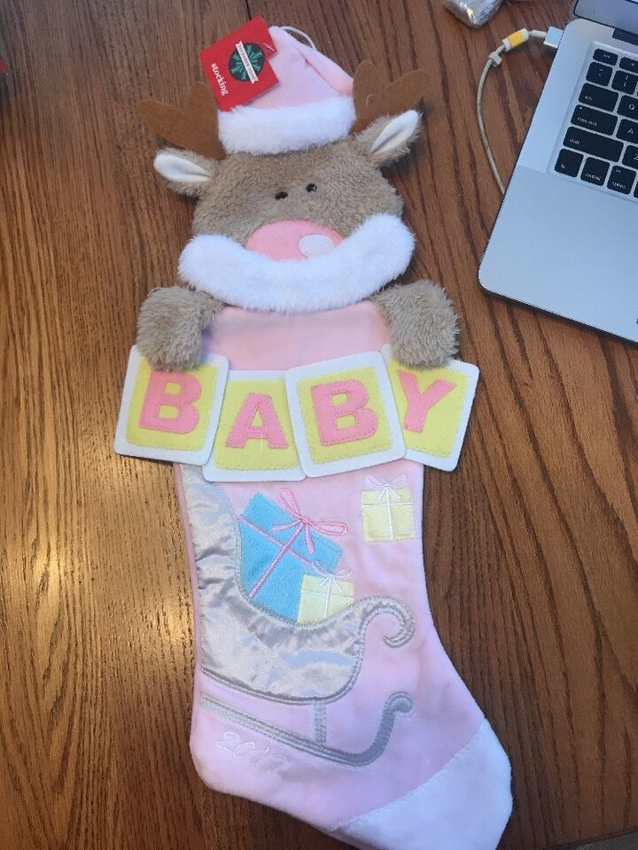Christmas Stocking Baby’s First Christmas Pink Reindeer Sleigh  Ships N 24h - $14.29