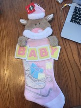 Christmas Stocking Baby’s First Christmas Pink Reindeer Sleigh  Ships N 24h - $19.76 CAD