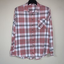 Pink Plaid Flannel Button Up Womens Top Soft Cozy Shacket Western Countr... - £20.12 GBP