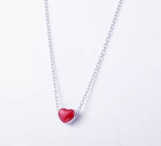 Silver Heart Necklace Red heart pendant Love necklace simple Friendship ... - £11.43 GBP