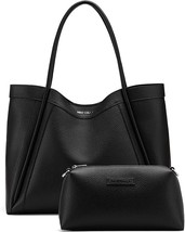 NEWBELLA Black Vegan Leather Tote, Weekender Bag + Bonus Pouch, NWT - $823.45 MXN