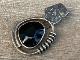 VTG 925 Sterling Silver Black Onyx Faceted Necklace Pendant Modernist Si... - $59.35