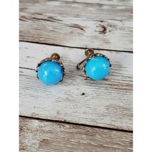 Vintage Screw On Earrings - Blue Round Bead - £6.95 GBP