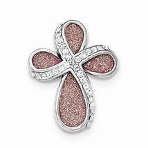 New Crystals Pink Laser Glitter Cross Pendant Real Solid .925 Sterling Silver - $53.89