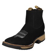 Mens Black Ankle Boots Chelsea Nubuck Leather Square Toe Pull On Non Sli... - $109.99