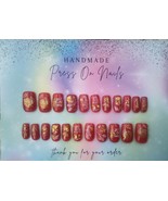 22 Pcs Handmade Press on Nail Red Gold Autumn Fall Leaves Squirrels Square Jelly - £20.04 GBP