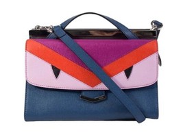 Fendi Demi Jour Monster Crossbody Handbag Medium Blue Pink Strap Purse Hand Bag - £935.85 GBP