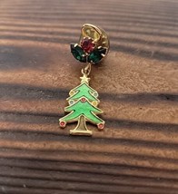 Red and Green Rhinestone Christmas Tree Holiday Tie Tack Pin 1.5&quot; - £15.94 GBP