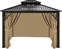 10&#39;X12&#39; Gazebo Curtains Outdoor Waterproof, Khaki Universal, Only Curtains - $164.93