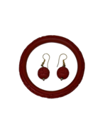 Carved Red Cinnabar Floral Flower Design Bangle Bracelet &amp; Dangle Earrin... - $545.52 MXN