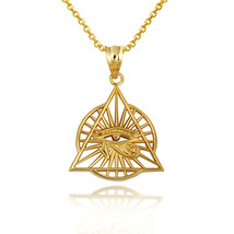 10k Solid Gold Egyptian Illuminated Eye Of Horus Wedjat Pyramid Pendant Necklace - £127.79 GBP+