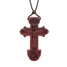 Orthodox Crucifix Pendant Necklaces for Men Black Ebony Wood Cross Necklace Adju - £12.90 GBP