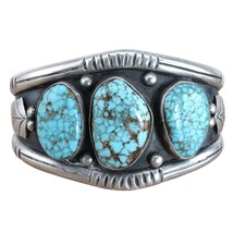 Vintage Navajo Sterling and High Grade Turquoise Mountain Cuff Bracelet - £551.33 GBP