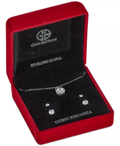 3-Pc. Set Cubic Zirconia Halo Pendant Necklace &amp; Two Pair Solitaire Stud Earring - £66.88 GBP