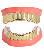 14k Gold Plated 8 Teeth Grill Top Bottom Set Grillz Custom Fit Hip Hop F... - £7.73 GBP