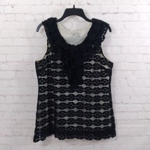 Dressbarn Top Women Large Black Lace Overlay Sleeveless V Neck Ruffle Blouse Y2K - £16.52 GBP