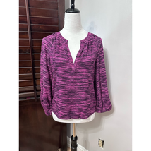 Melrose &amp; Market Womens Blouse Purple Striped Long Sleeve V Neck Pleated XS New - £11.83 GBP