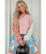 Multicolour Corded Colorblock Patchwork Drop Shoulder Long Sleeve Top - $237.26 MXN