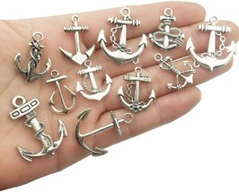 48 Anchor Charms Antiqued Silver Ocean Pendants Nautical Assorted Fishing Hook - £16.03 GBP