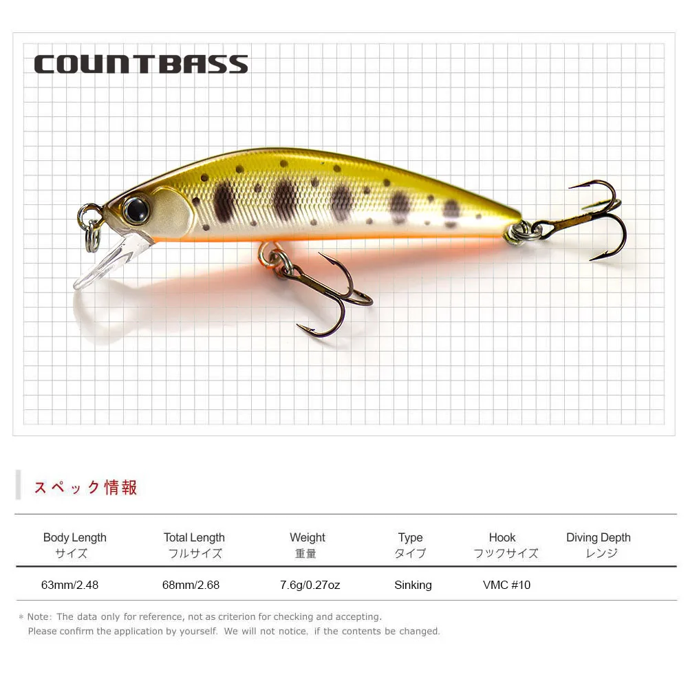 Sporting COUNTBA Sinking Minnow 6m 7.6g Hard Baits Fishing Lures Wobblers for Tr - £23.81 GBP