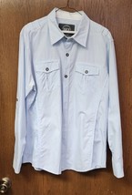 BKE Shirt Mens Slim Fit LARGE Roll Up Long Sleeve Light Blue Striped Pockets - £10.69 GBP