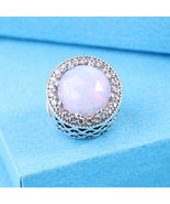 925 Sterling Silver Radiant Hearts &amp; Opalescent Pink Crystal Charm Bead - £12.01 GBP