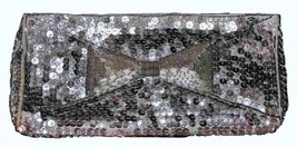 Vintage Purse Silver Sequin Clutch Bow Motif La Regale 1950S - $30.29