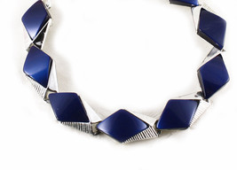 Vintage 50s Dark Blue Thermoplastic Diamond Shape 16&quot; Choker Necklace - ... - £15.67 GBP