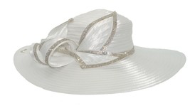 White Women Derby Hat Satin Ribbon Church Hat Kentucky Derby Hat Wide Brim - £70.16 GBP