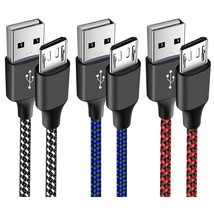 3-Pack 6Ft Micro Usb Cable Android Charger Cord,Long Braided Fast Micro-Usb Char - £15.14 GBP