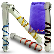 Large Glass Dildo Straight Shaft with Swirls &amp; Round Handle &amp; Padded Pouch - £22.21 GBP+