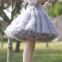 Gray Ruffle Tiered Tulle Midi Skirt Outfit Custom Plus Size Princess Tulle Skirt image 1