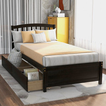 Twin Platform Storage Bed Wood Bed Frame with Two Drawers - Espresso - £259.13 GBP