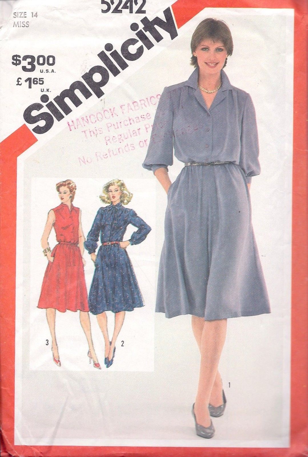 Simplicity Pattern 5242 Misses' Pullover Shirtdress Size 14 - $2.00