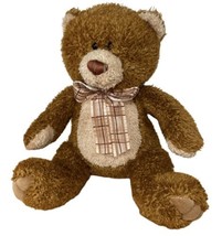 Aurora  12 inch Teddy Bear with Plaid Bow  Rust and Tan - £10.98 GBP
