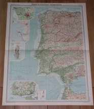 1922 Vintage Map Of Portugal Lisbon Porto Gibraltar Western Spain - £18.95 GBP