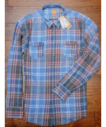 Hugo Boss Mens EdoslimE Slim Fit Open Blue Check Flannel Cotton Casual S... - $59.39