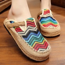 Women&#39;s Linen Thailand Embroidery Flat Slippers Summer Fashion Vintage Ladies Ch - £26.76 GBP
