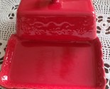 Pioneer Woman ~ &quot;Toni&quot; ~ Stoneware ~ Embossed ~ Red ~ Covered Butter Dish - $26.18
